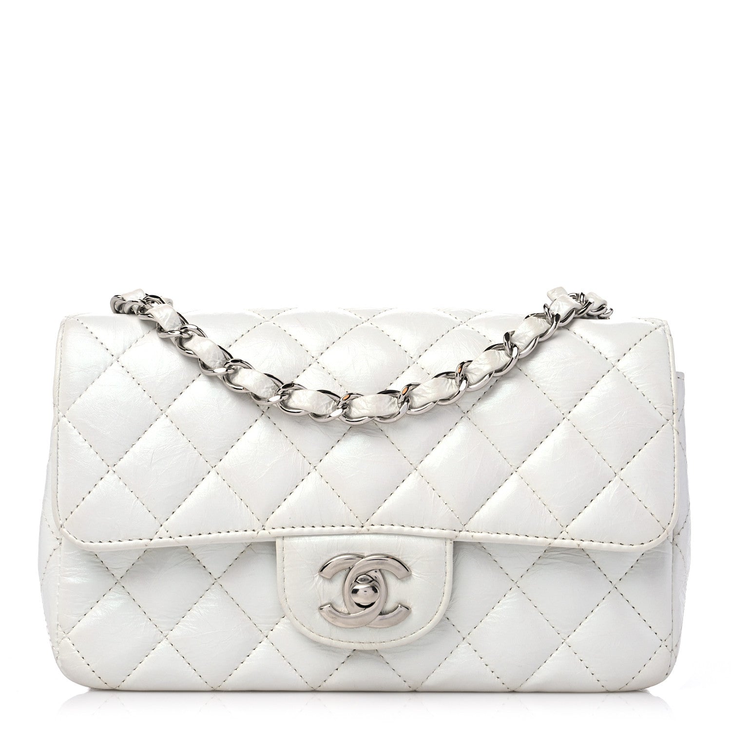 Chanel Iridescent Crumpled Calfskin Quilted Mini Rectangular Flap White 1 of 10