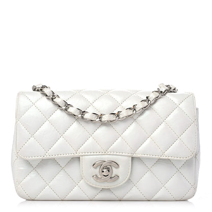 Chanel Iridescent Crumpled Calfskin Quilted Mini Rectangular Flap White 1 of 10