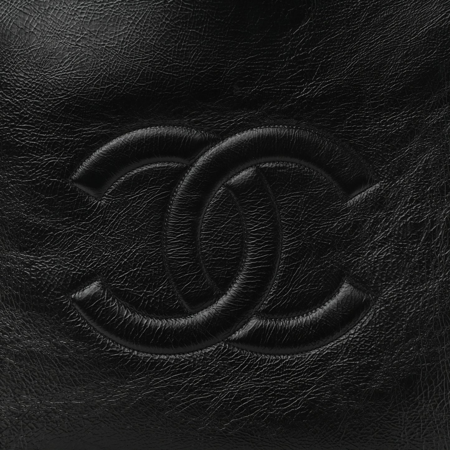 Shiny Aged Calfskin North South Shopping Bag Black