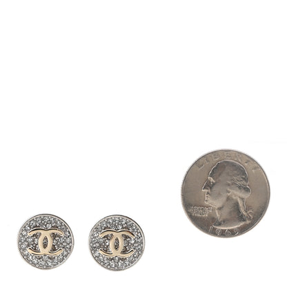 Chanel Crystal CC Round Earrings Silver 2 of 5