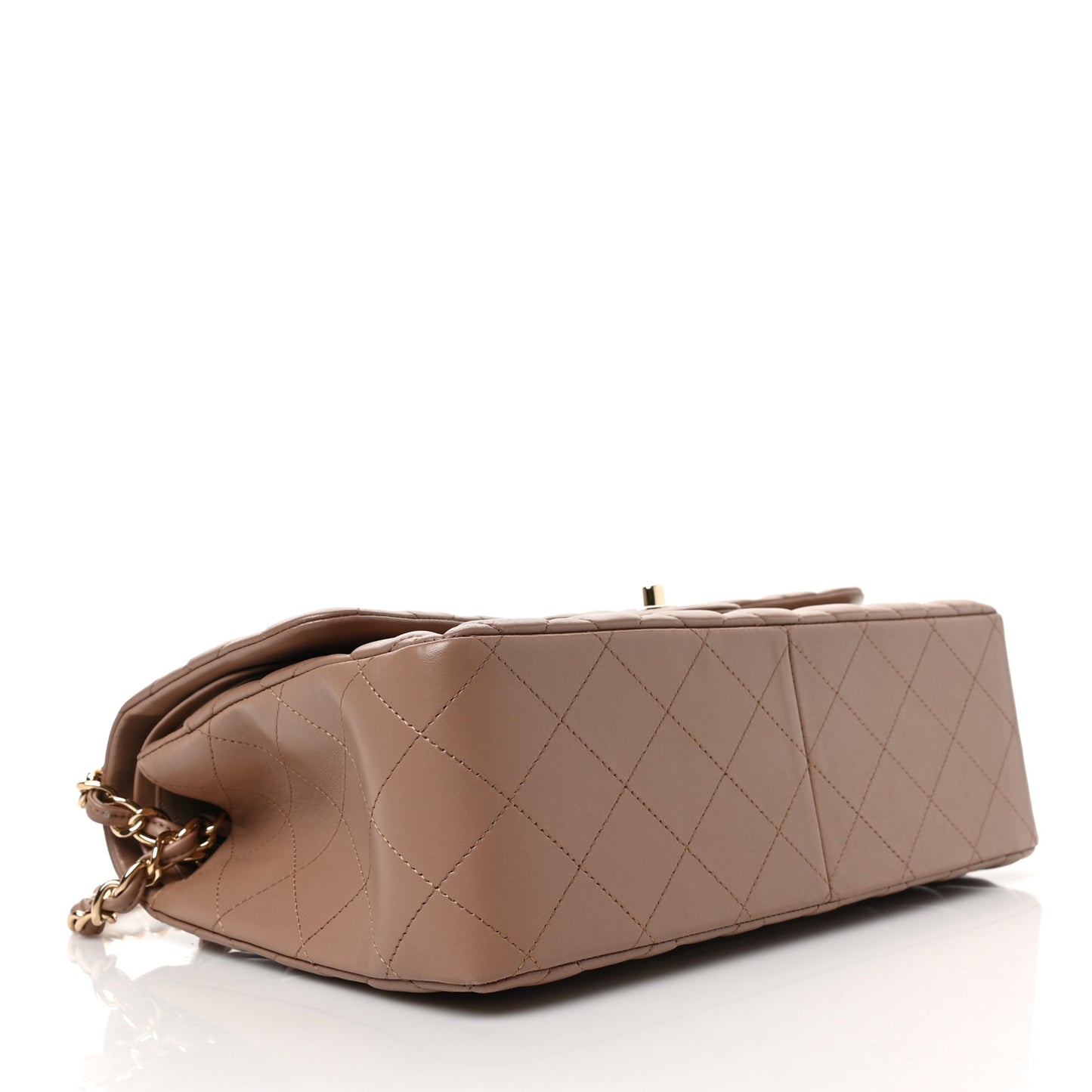 Lambskin Quilted Jumbo Double Flap Dark Beige
