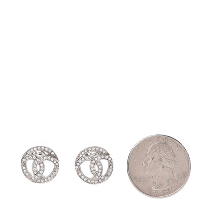Chanel Crystal CC Round Earrings Silver 2 of 5