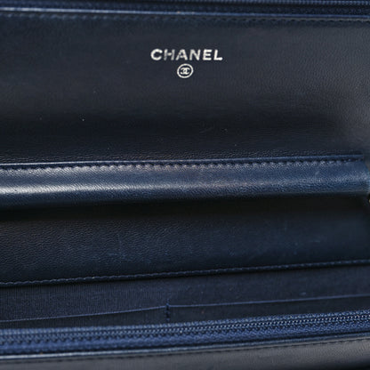 Chanel Lambskin Quilted Boy Wallet On Chain WOC Navy Blue 13 of 16