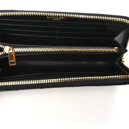Saint Laurent Grain De Poudre Matelasse Chevron Monogram Zip Around Wallet Black 5 of 9