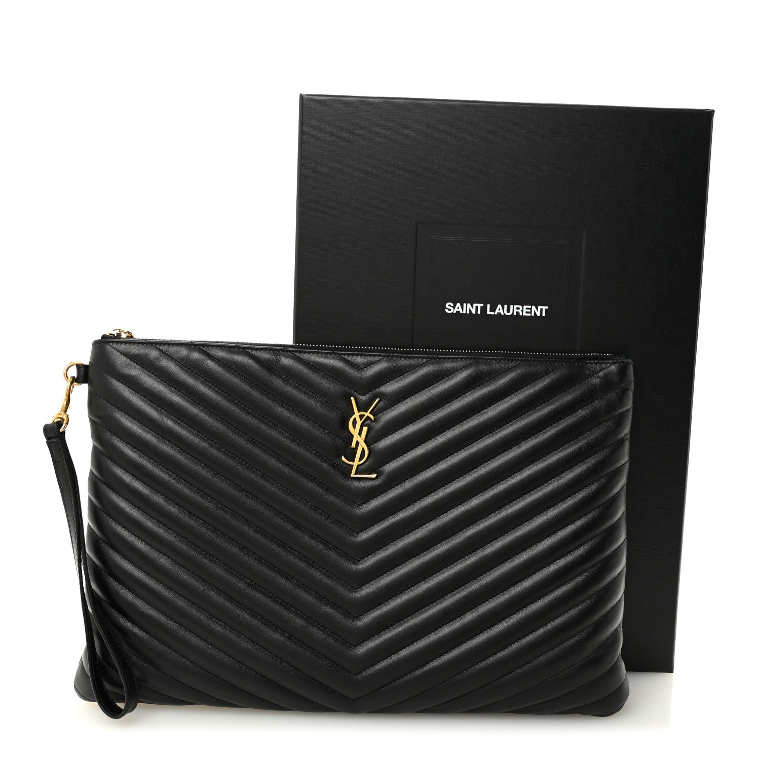 Saint Laurent Calfskin Matelasse Chevron Monogram Document Holder Black 8 of 8