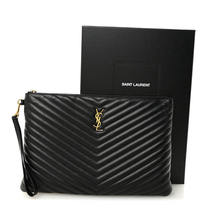 Saint Laurent Calfskin Matelasse Chevron Monogram Document Holder Black 8 of 8