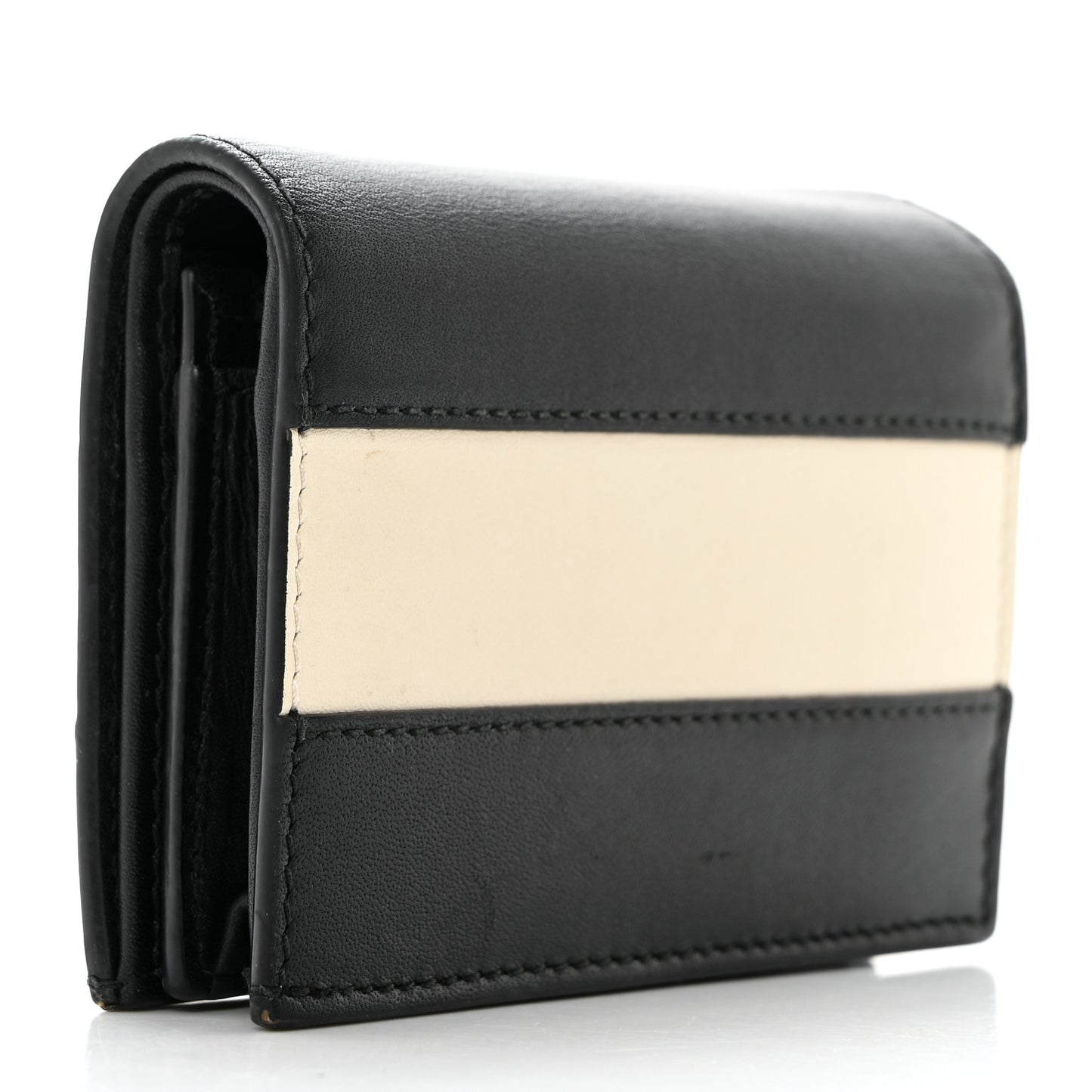 Calfskin Queen Margaret Card Case Wallet Black Mystic White