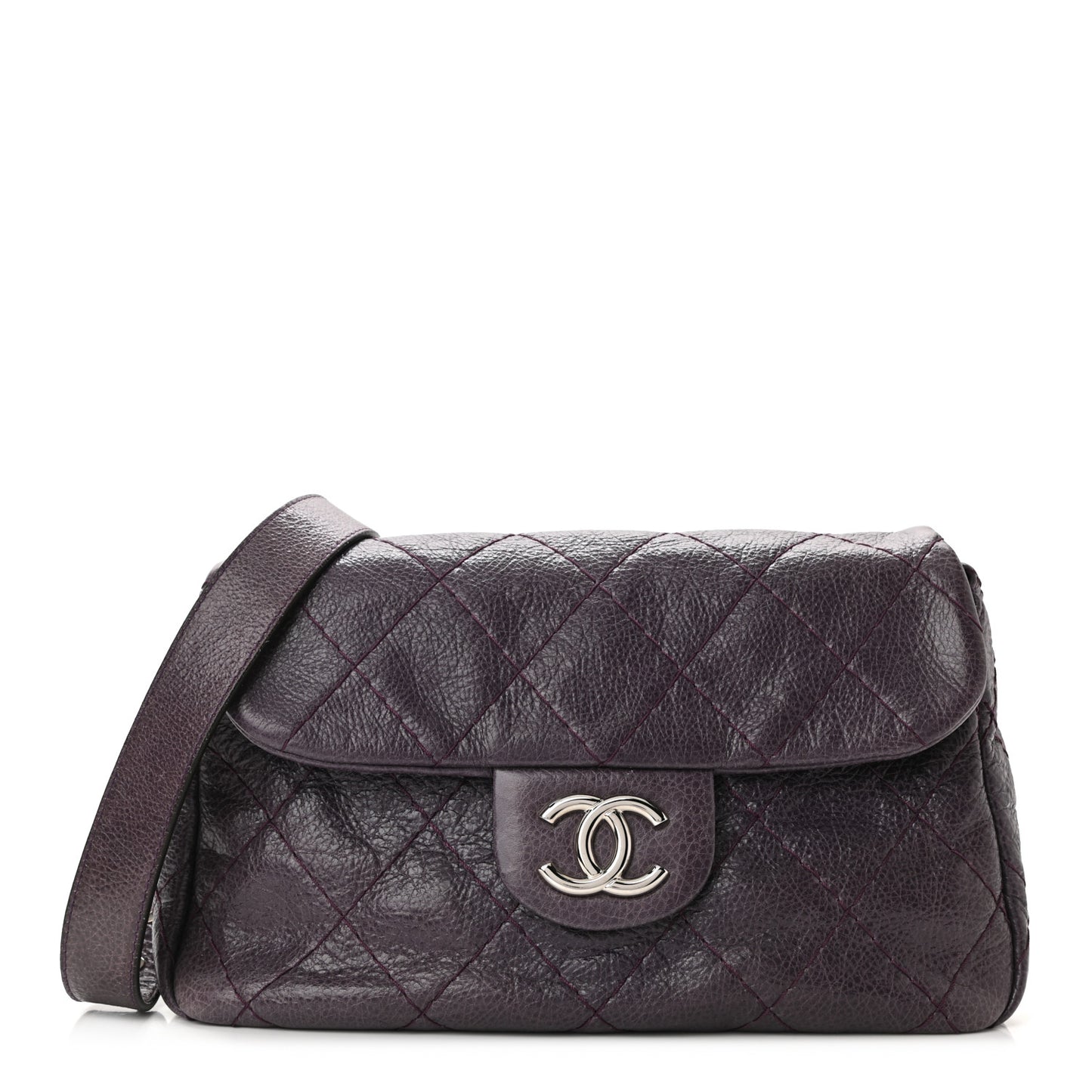 Glazed Calfskin Stitched On The Road Flap Purple