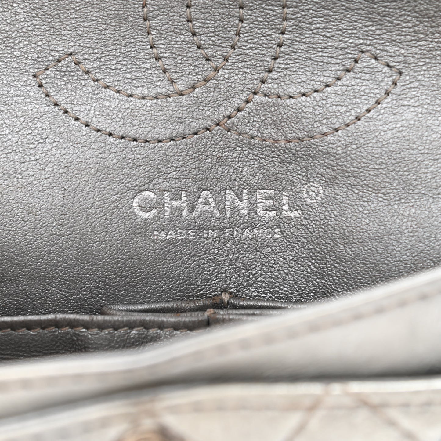 Metallic Aged Calfskin Quilted 2.55 Reissue 224 Flap Silver