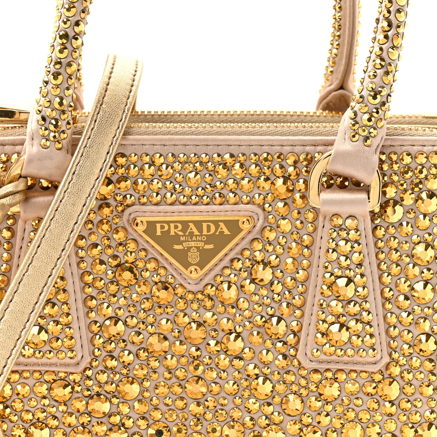 Prada Satin Crystal Mini Galleria Double Zip Tote Platino 1834106