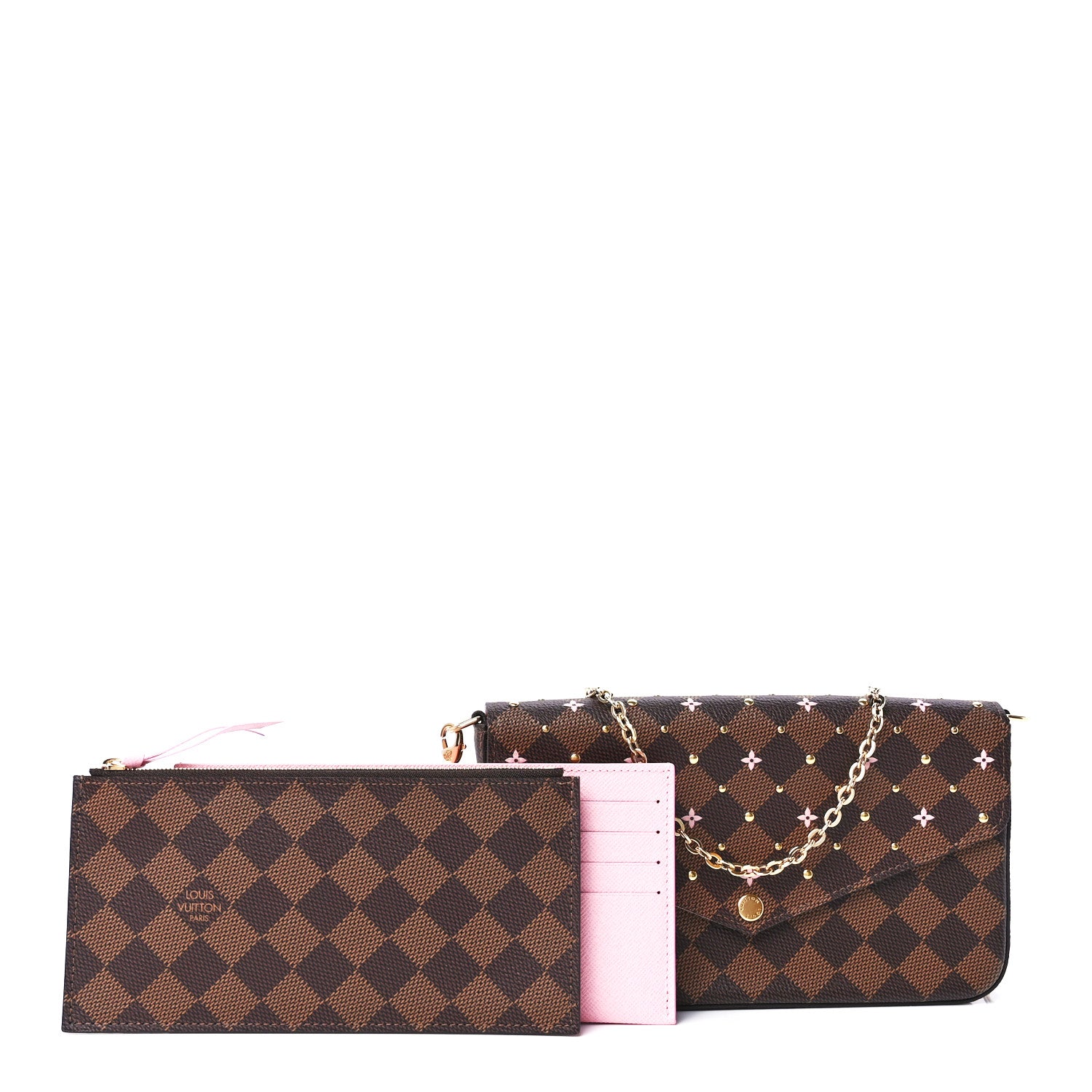 Louis Vuitton Damier Ebene Studded Pochette Felicie Chain Wallet 1 of 15