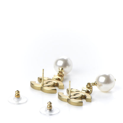 Chanel Crystal Pearl CC Drop Earrings Gold 3 of 5