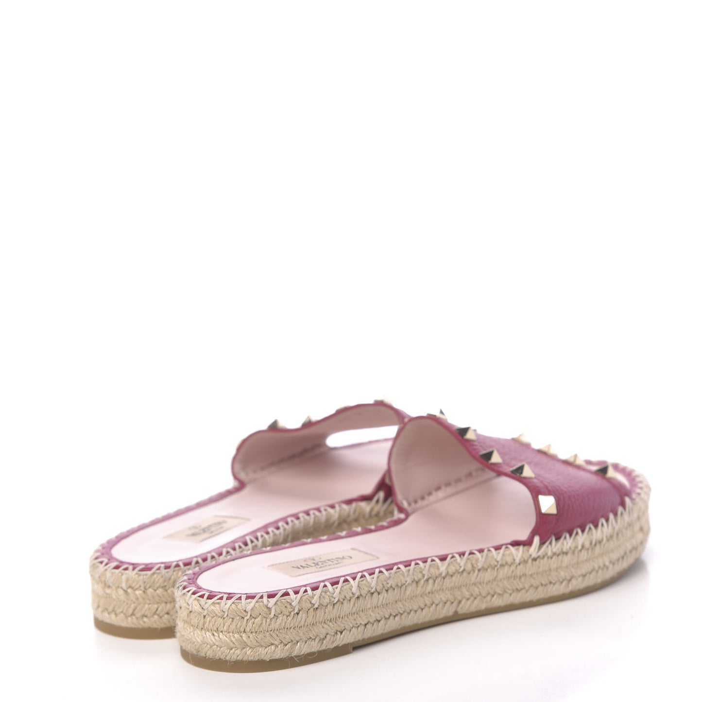 Grained Calfskin Rockstud Espadrille Flat Slide Sandals 39 Red