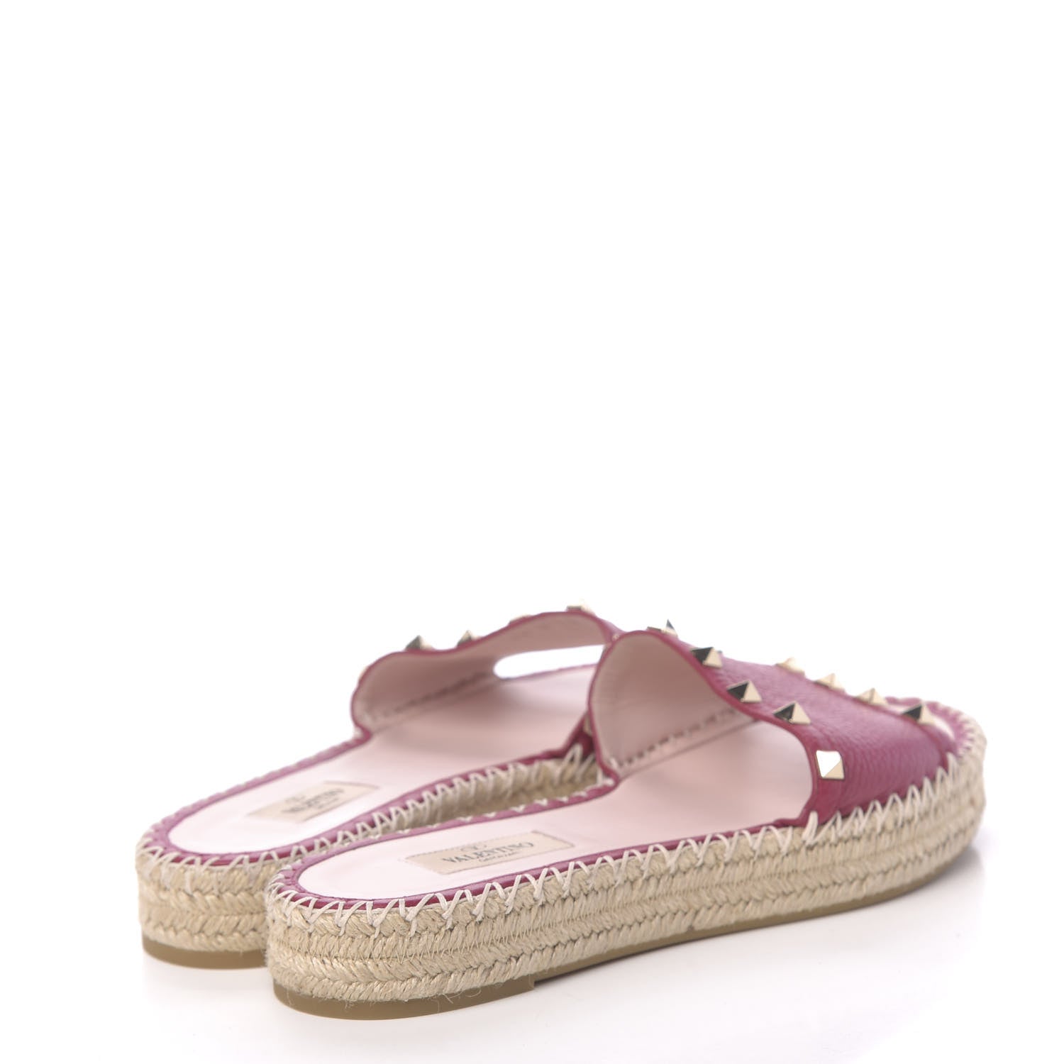 Valentino Garavani Grained Calfskin Rockstud Espadrille Flat Slide Sandals 39 Red 4 of 8