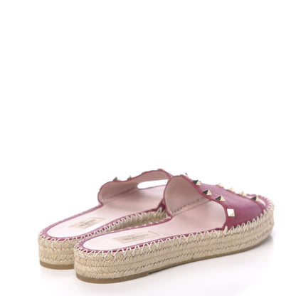 Valentino Garavani Grained Calfskin Rockstud Espadrille Flat Slide Sandals 39 Red 4 of 8