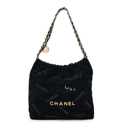 Chanel Velvet Sequin Quilted Small Chanel 22 Black 3 of 15