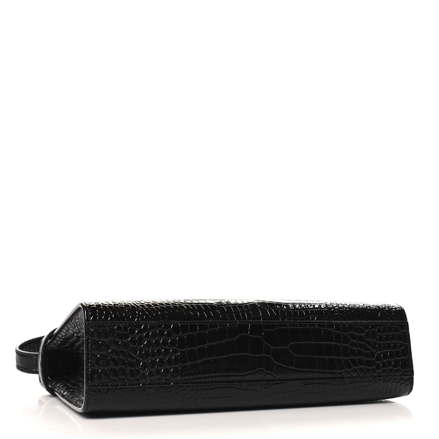 Saint Laurent Shiny Calfskin Crocodile Embossed Manhattan Baguette Black 4 of 12