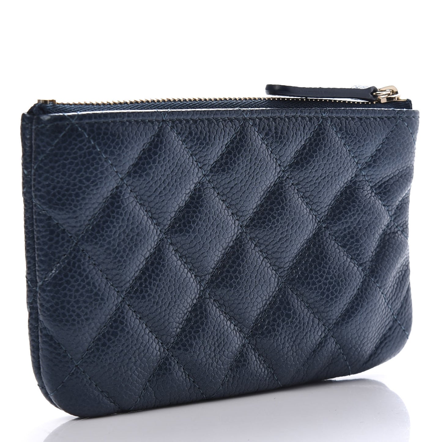 Metallic Caviar Quilted Small Cosmetic Case Dark Blue