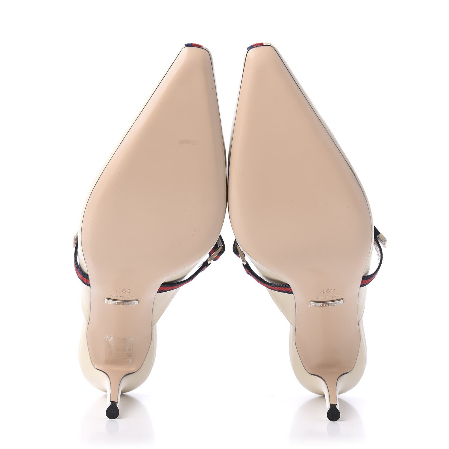 Gucci Malaga Kid Sylvie Web Cross Strap Mid-Heel Slides 39.5 Vintage White 5 of 11