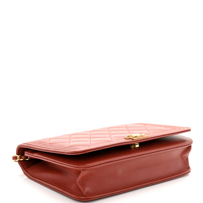 Chanel Lambskin Quilted Boy Wallet On Chain WOC Red 4 of 11