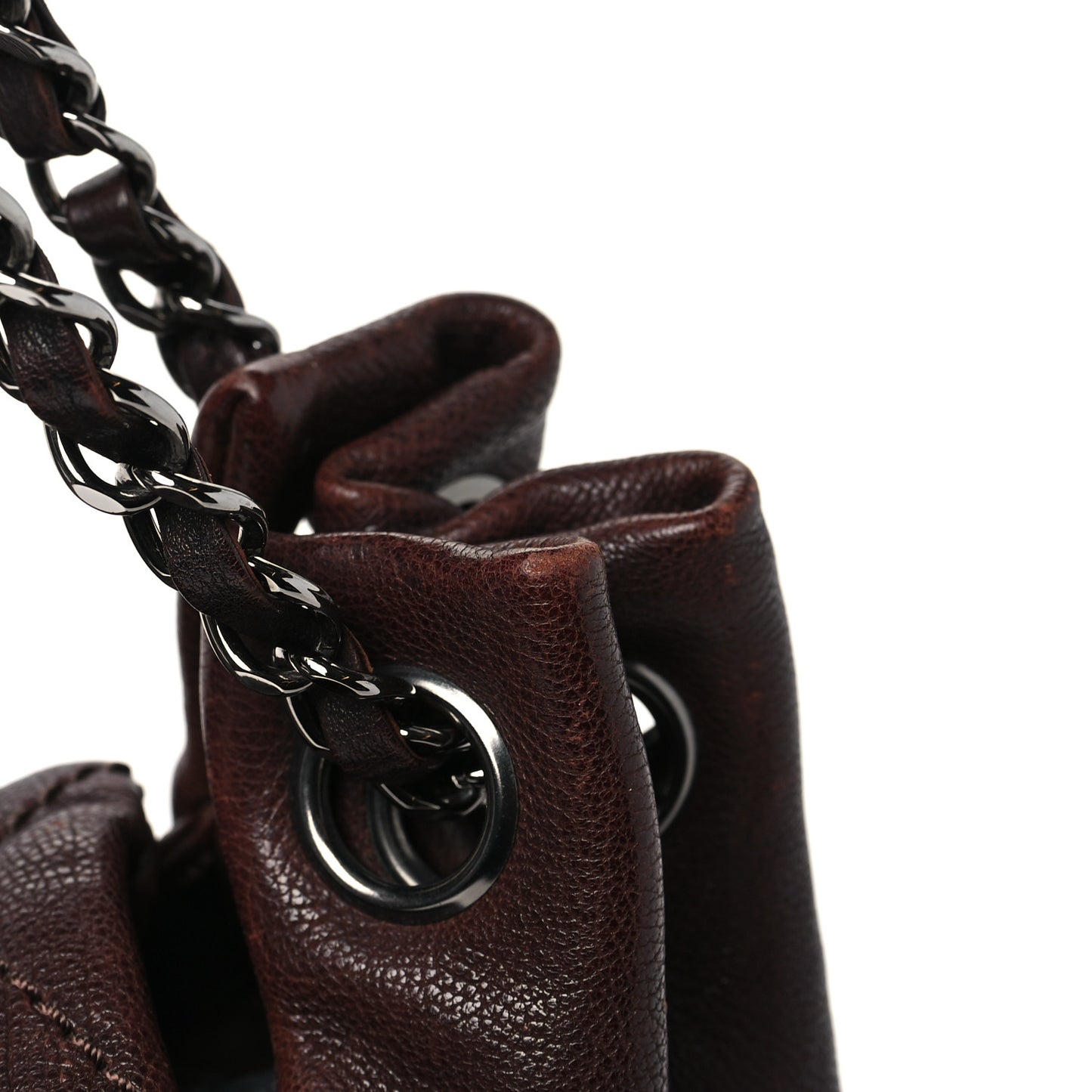 Calfskin Diamond Stitch Accordion Flap Brown