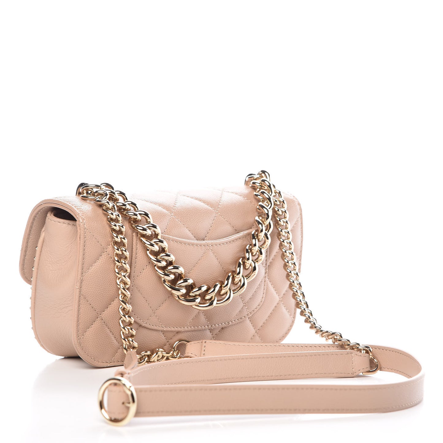 Caviar Quilted Mini Studded Flap Beige