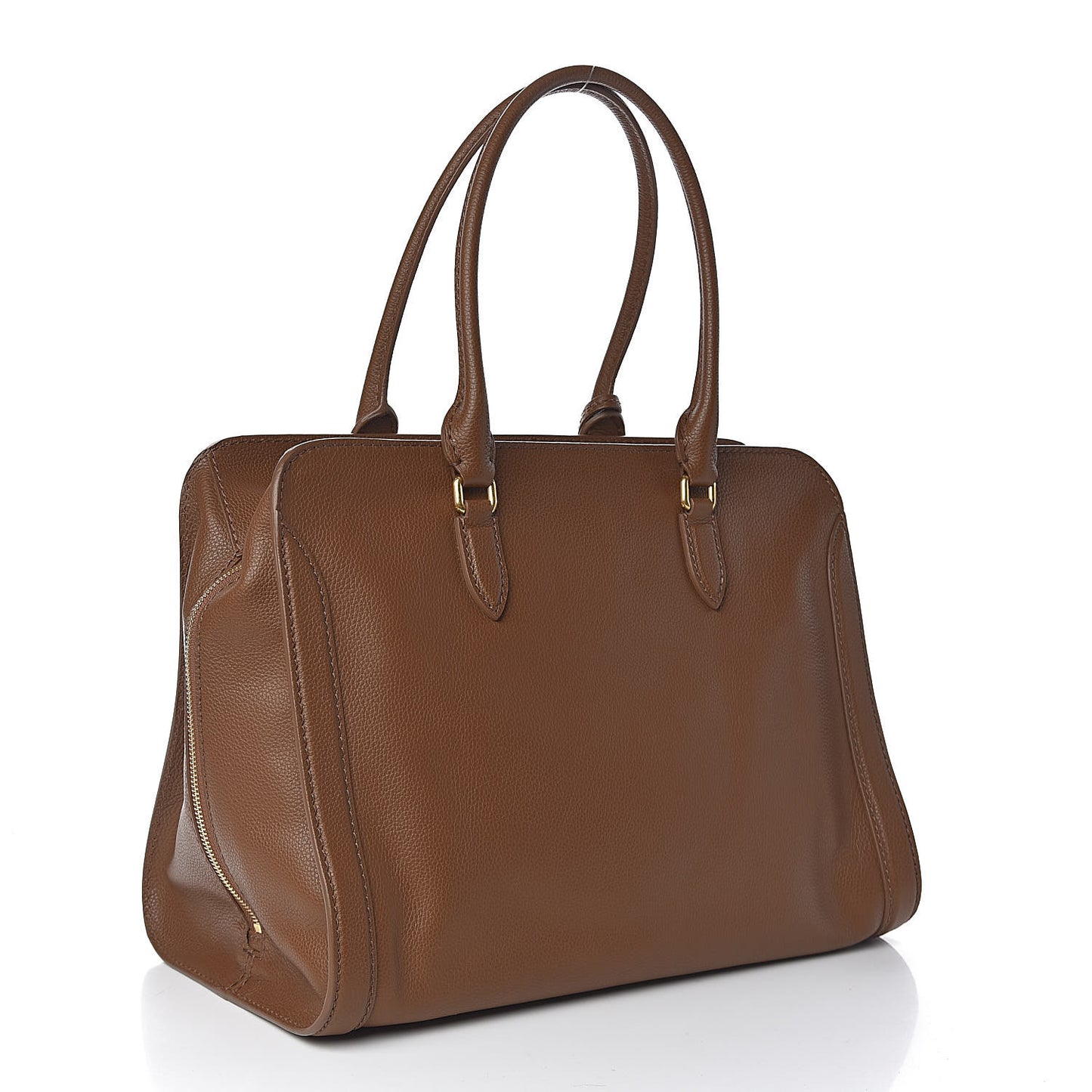Pebbled Calfskin Large Skull Padlock Zip Around Tote Cuoio