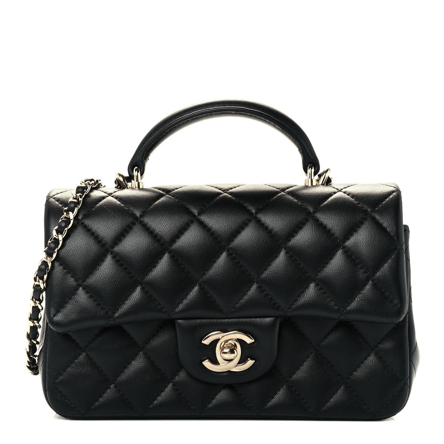 Lambskin Quilted Mini Top Handle Rectangular Flap Black