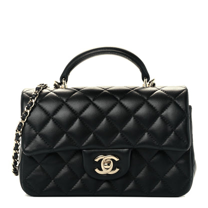 Chanel Lambskin Quilted Mini Top Handle Rectangular Flap Black 1 of 12