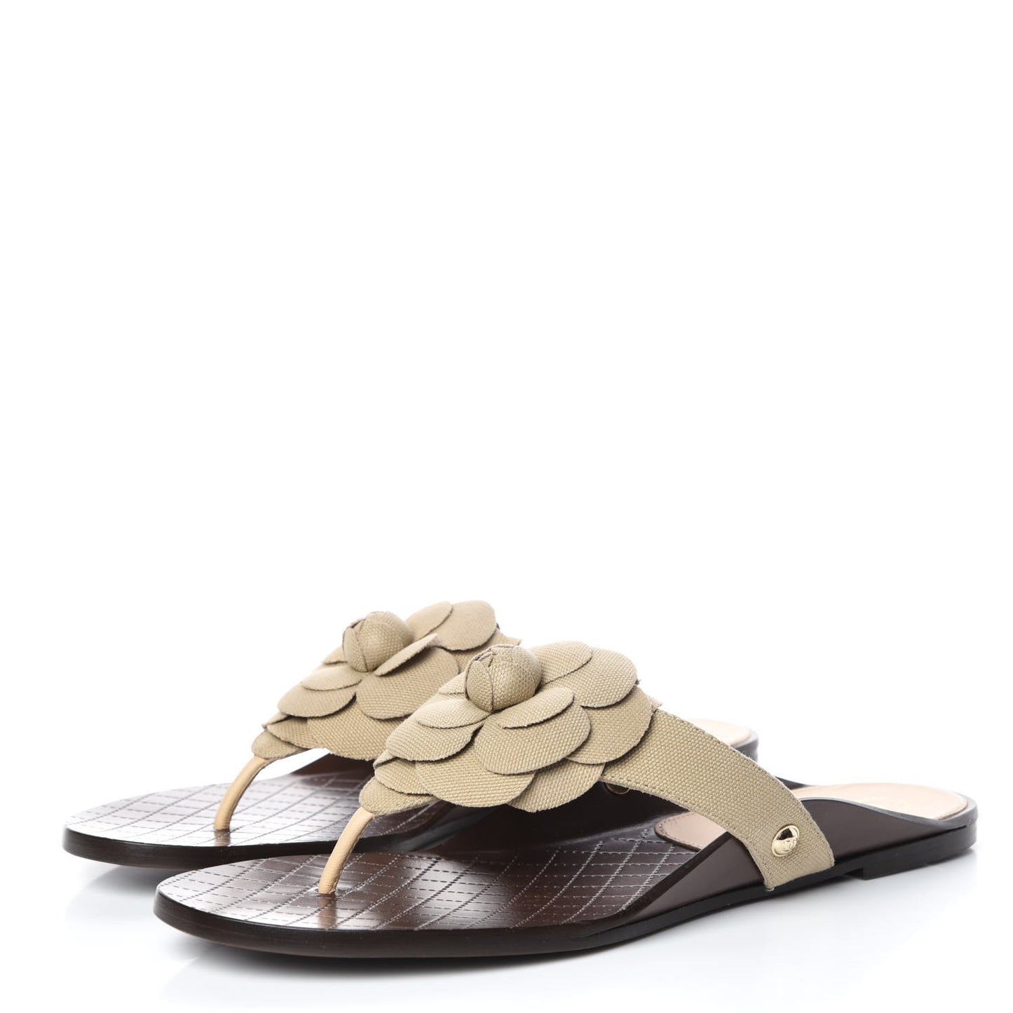 Fabric Camellia Thong Sandals 40 Beige