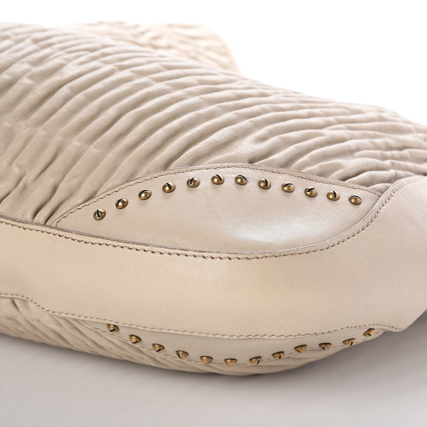 Lambskin Plisse Studded Hobo Natural