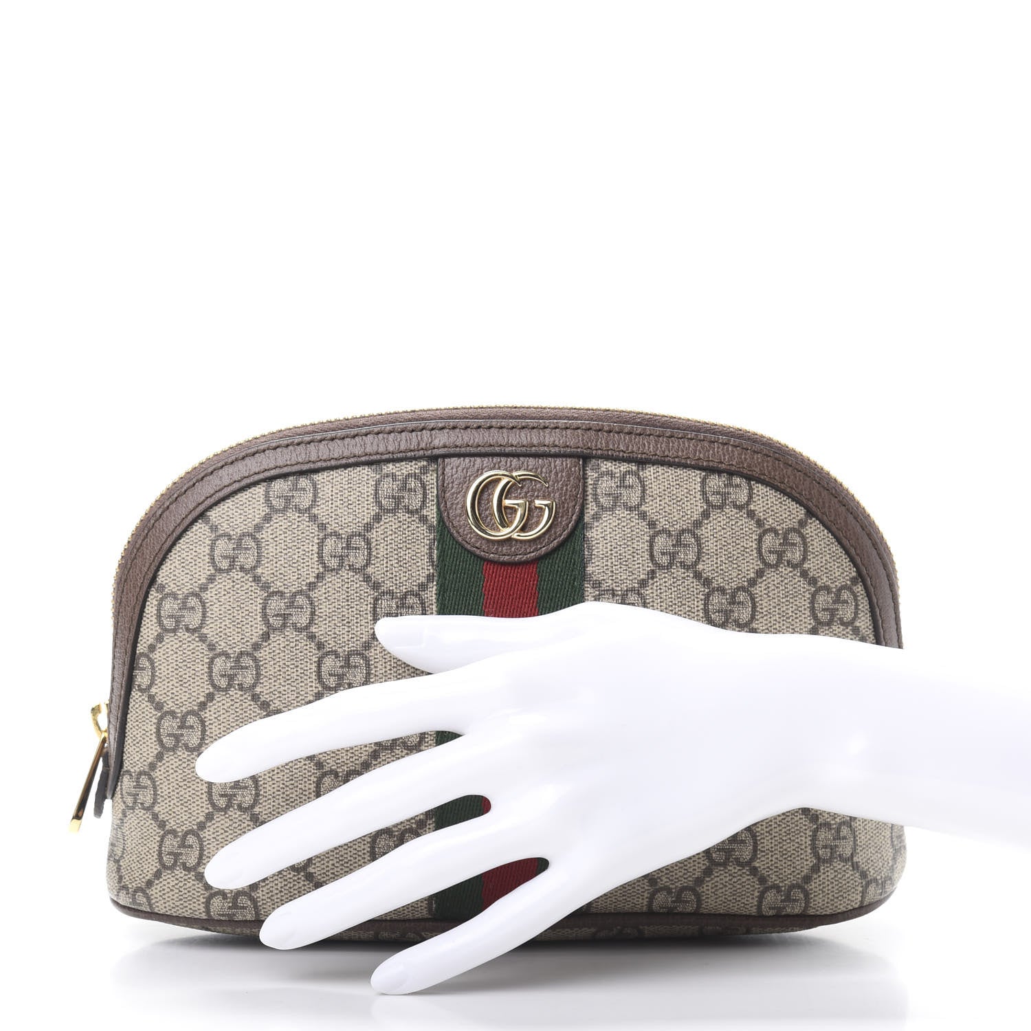 Gucci GG Supreme Monogram Textured Calfskin Web Large Ophidia Cosmetic Case Beige Ebony New Acero 2 of 9