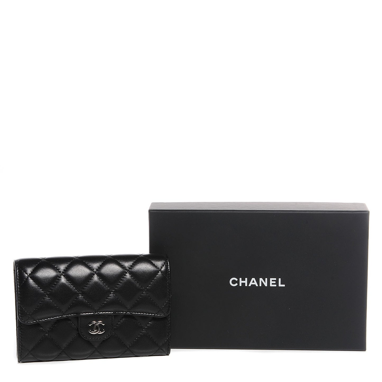 Lambskin Quilted Small Flap Wallet Black