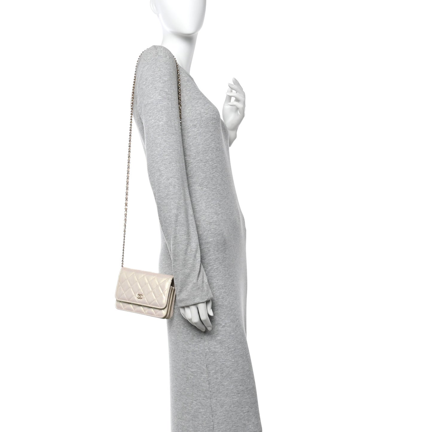 Iridescent Lambskin Quilted Mini Wallet On Chain WOC Ivory