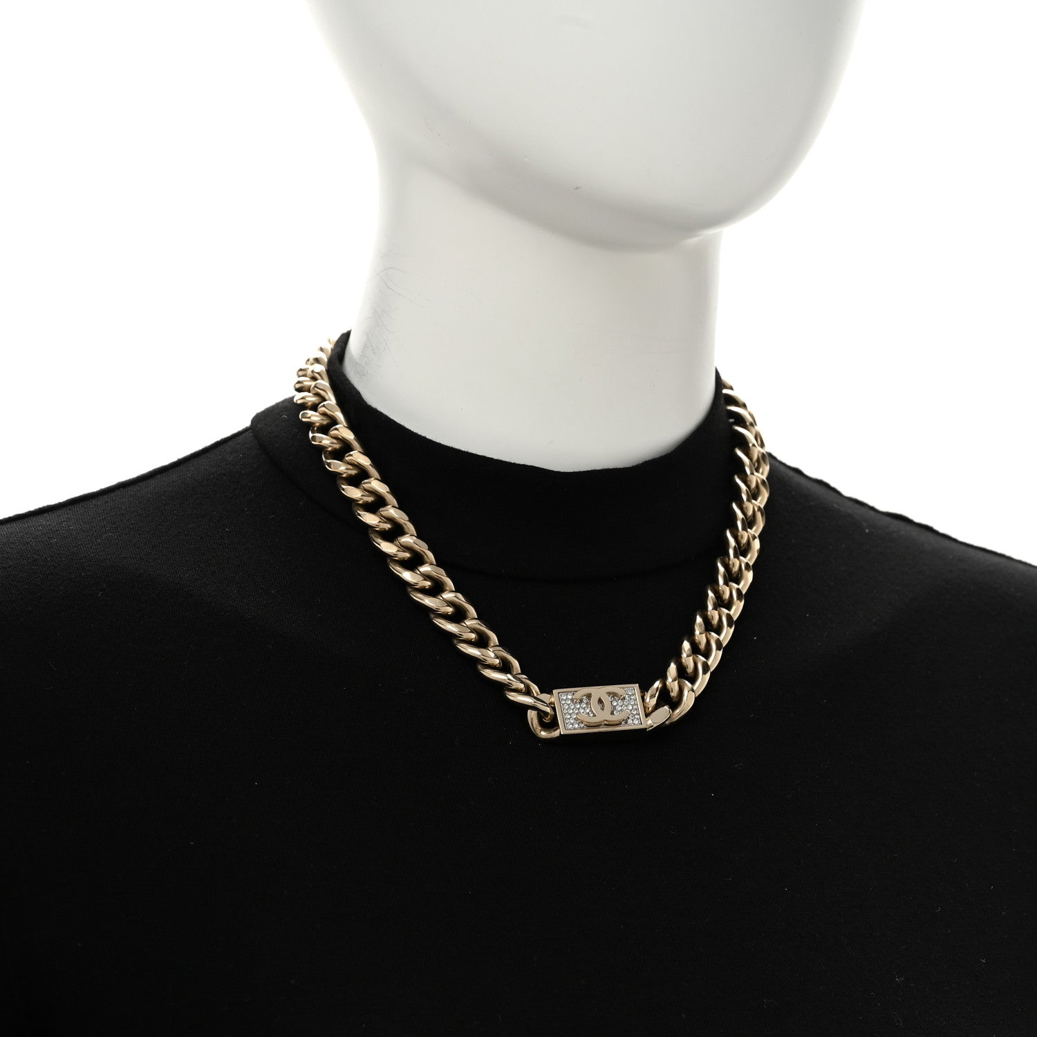 Chanel Crystal CC Chain Link Choker Necklace Gold 2 of 6
