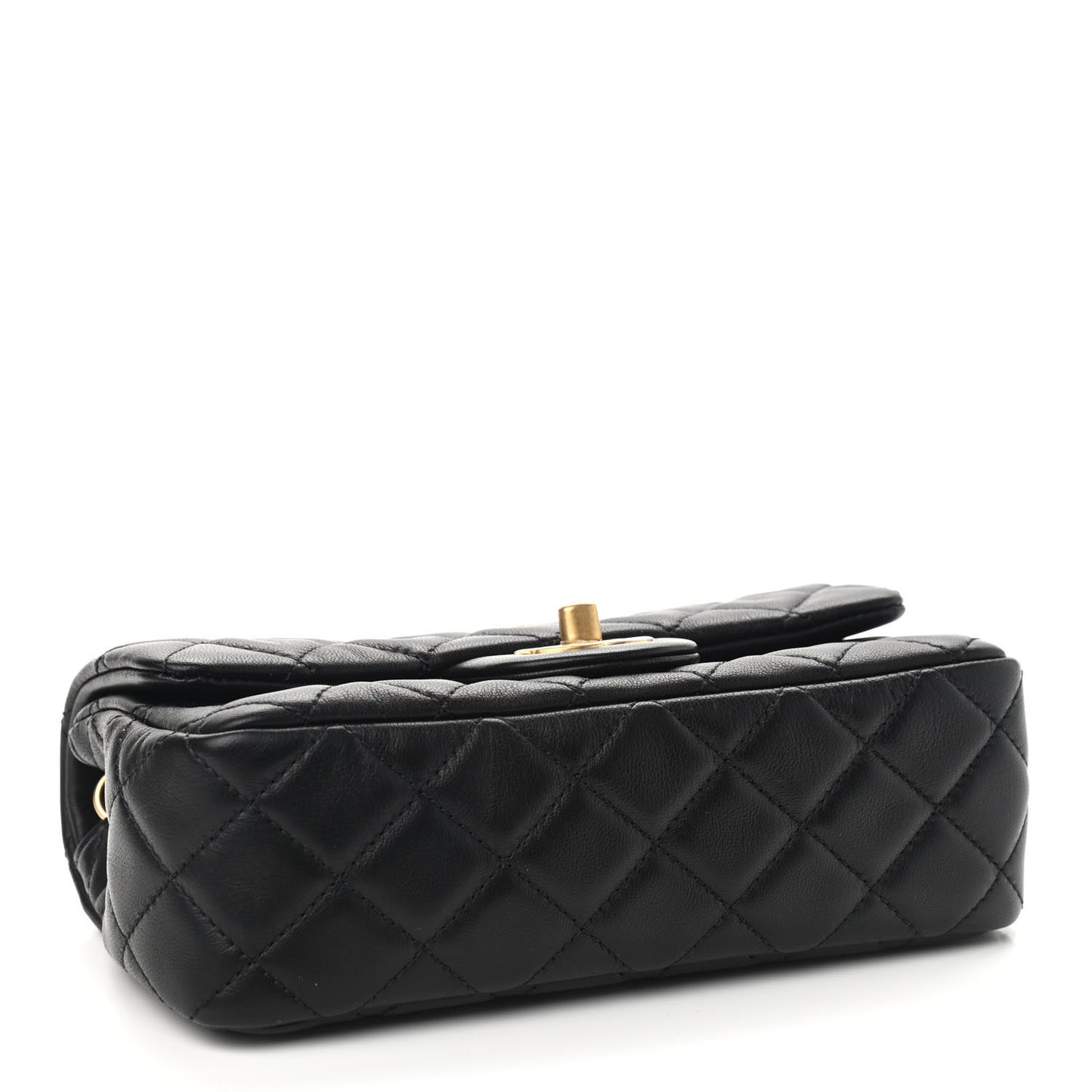 Lambskin Quilted Mini Rectangular Pearl Crush Flap Black