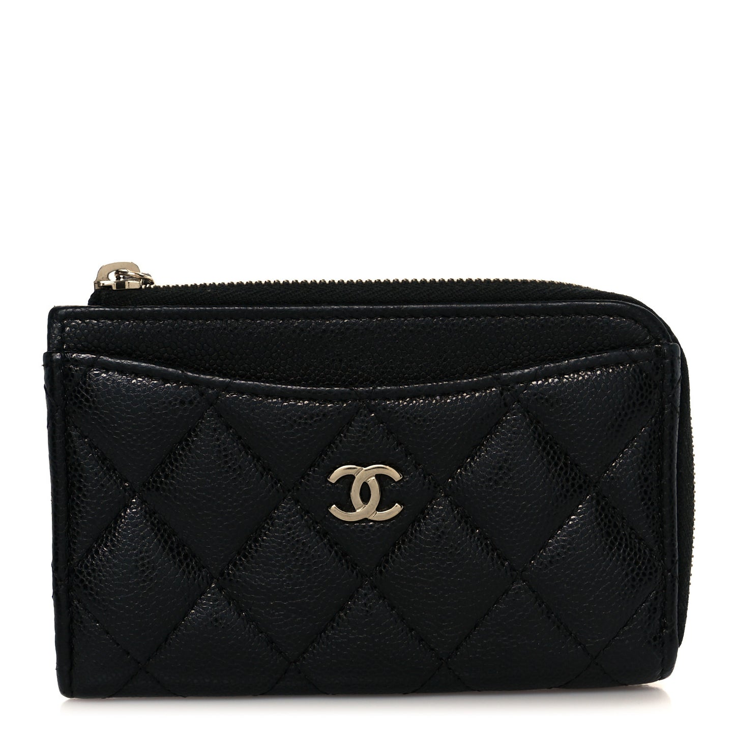 Caviar Quilted CC Zip Around Card Holder Black