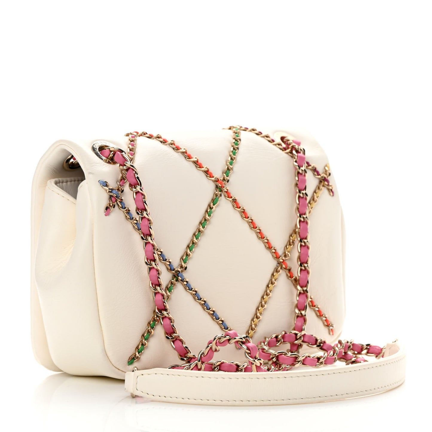 Lambskin Small Entwined Chain Flap White Multicolor