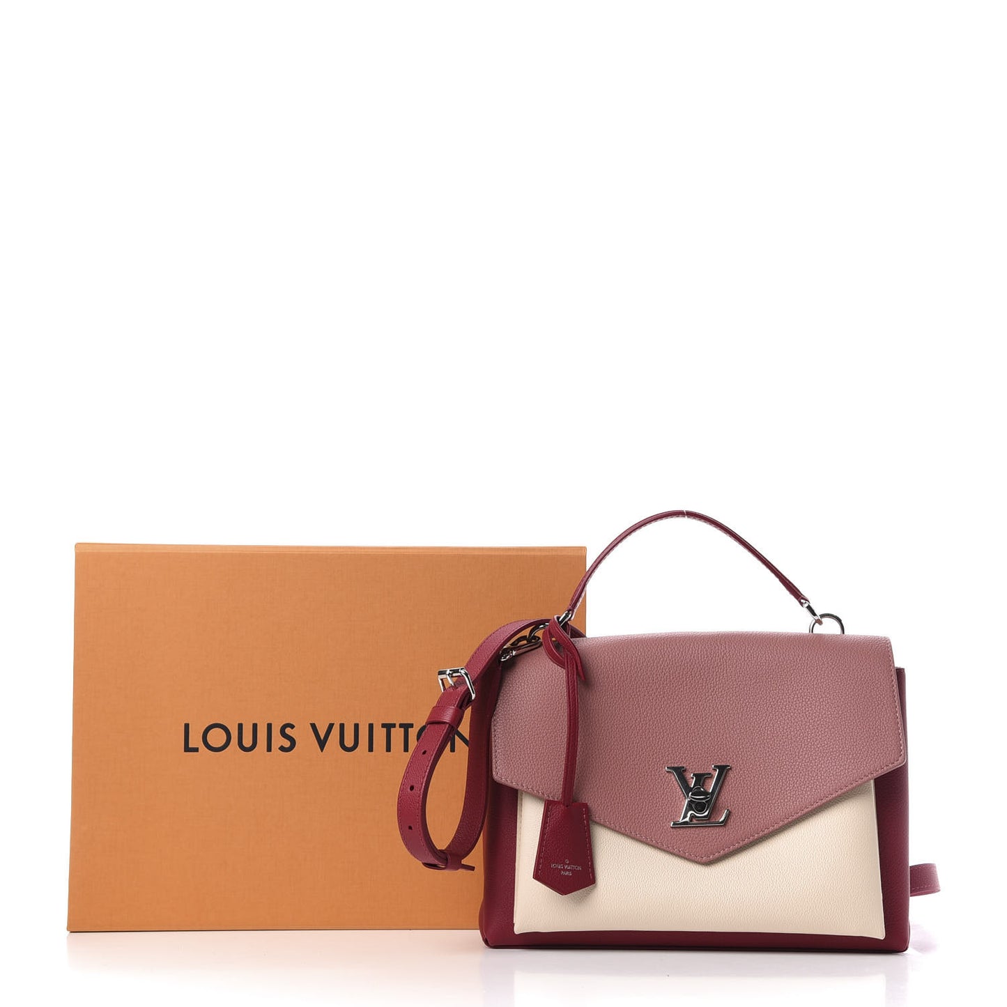 Soft Calfskin My Lockme Top Handle Rose Boudoir Lie de Vin Creme