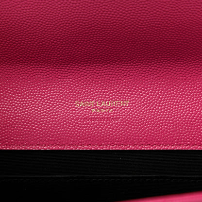 Saint Laurent Grain De Poudre Matelasse Chevron Monogram Envelope Clutch Fuxia Couture 7 of 8