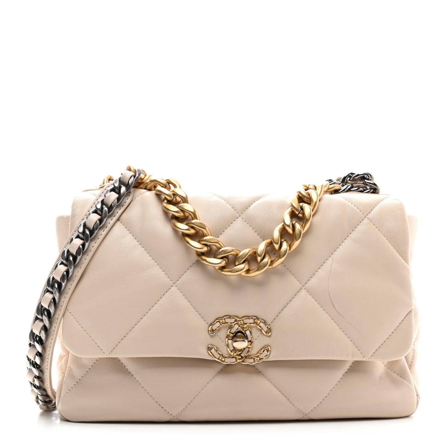 Goatskin Quilted Large Chanel 19 Flap Beige