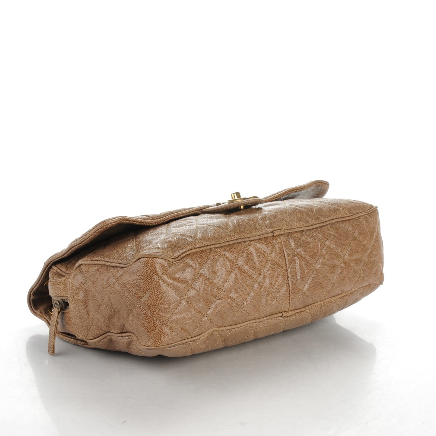 Crumpled Grained Calfskin Quilted Maxi Shiva Flap Beige