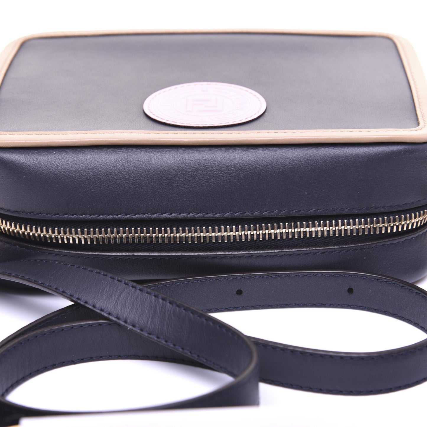 Vitello Century Matte Stamp Patch Bi-Color Mini Camera Case Blue Notte Amido Pink