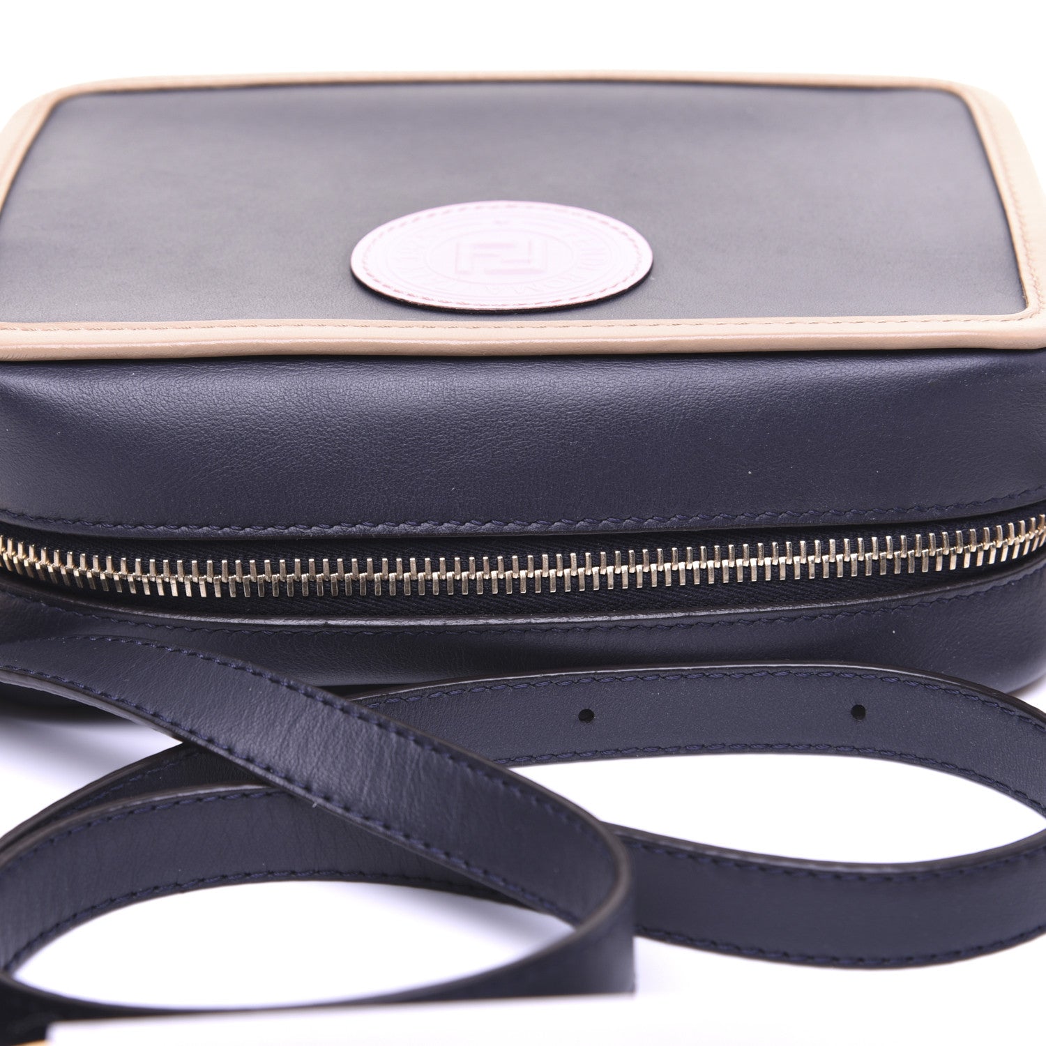 Fendi Vitello Century Matte Stamp Patch Bi-Color Mini Camera Case Blue Notte Amido Pink 12 of 13