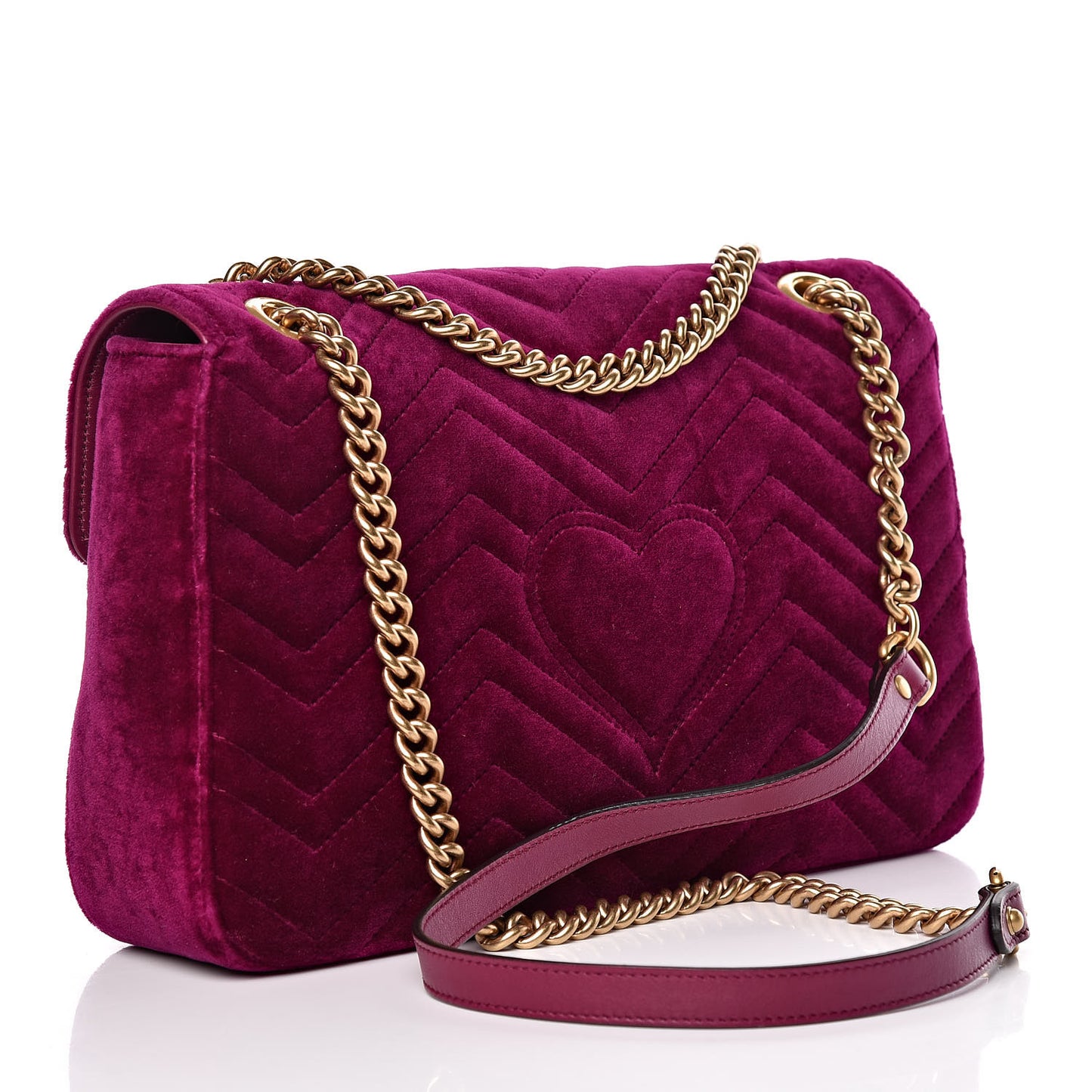 Velvet Matelasse Medium GG Marmont Shoulder Bag Fuchsia Violet Cyclamen