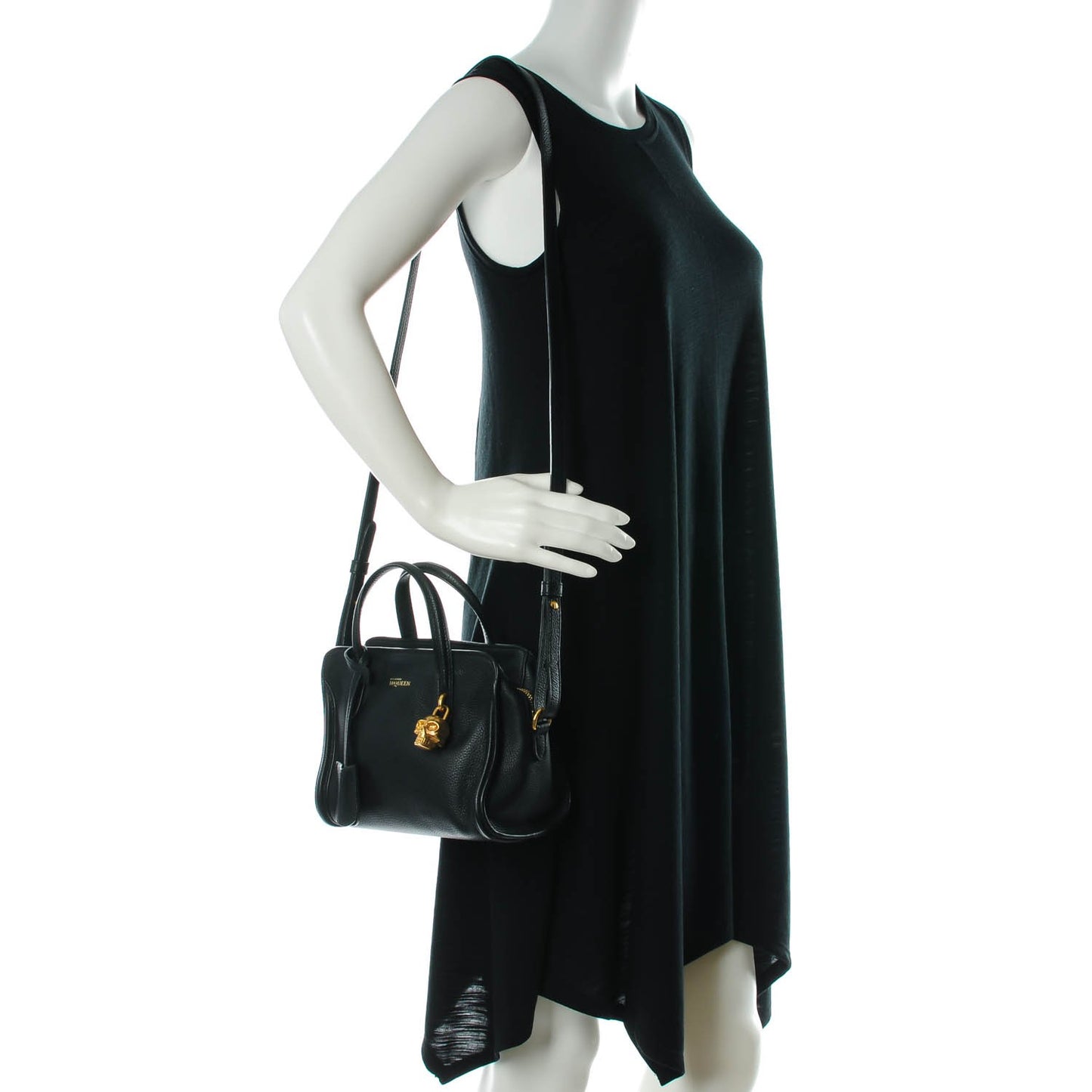 Pebbled Calfskin Mini Padlock Tote Black