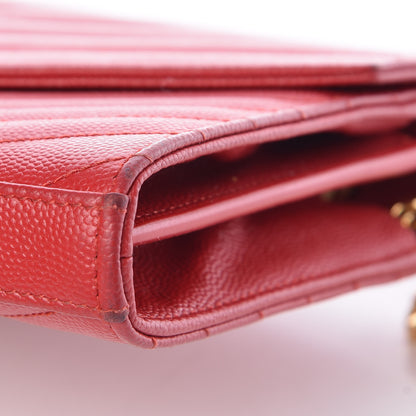 Saint Laurent Grain De Poudre Matelasse Chevron Monogram Chain Wallet Red 9 of 10