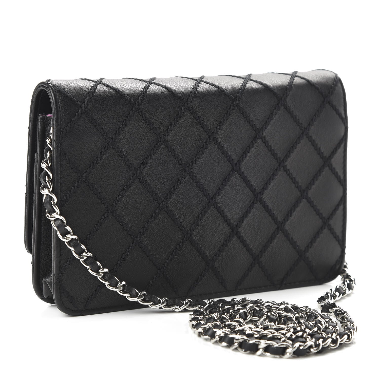 Chanel Calfskin Whipstitch Wallet On Chain WOC Black 3 of 12