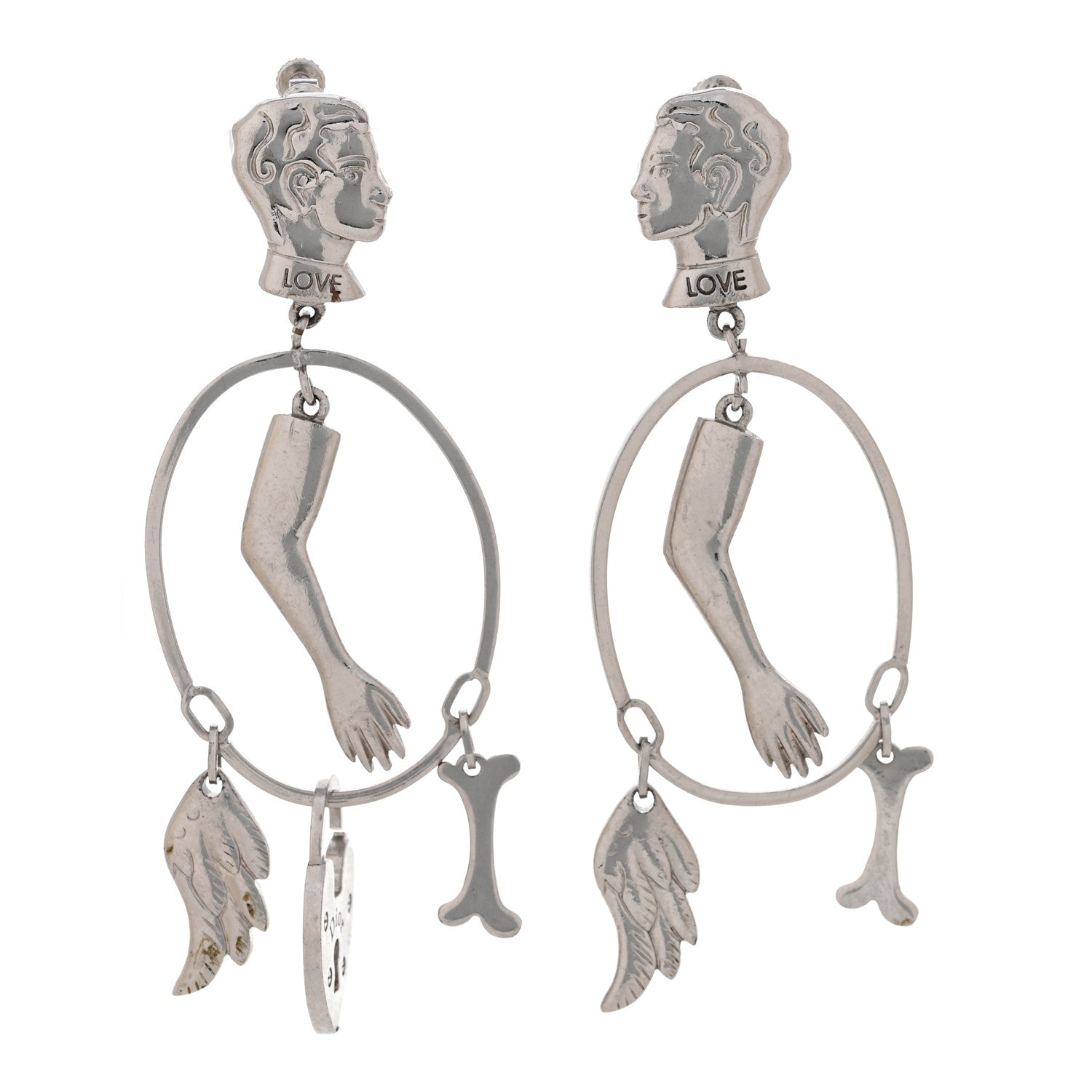 Christian Dior Metal Multi Charm Oval Clip On Drop Earrings Silver 1 of 5