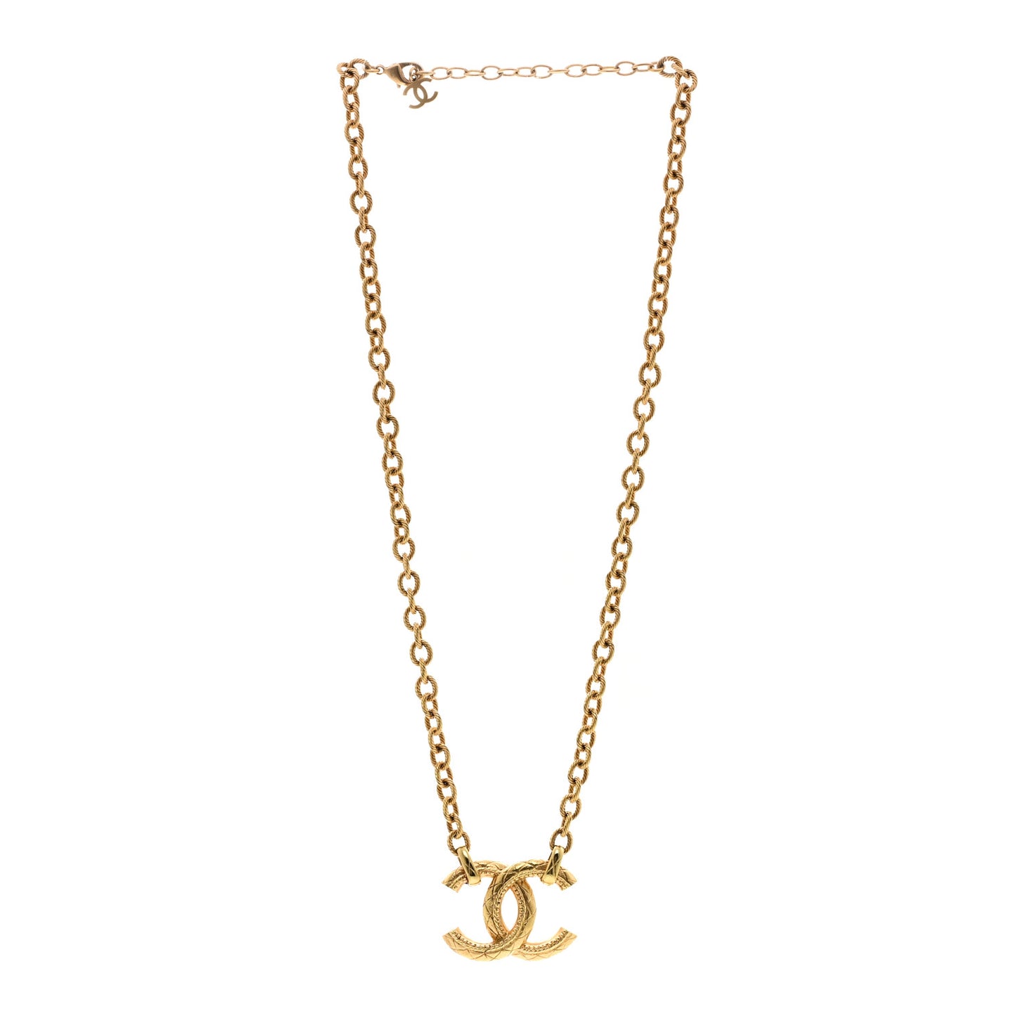 Metal Quilted CC Necklace Gold